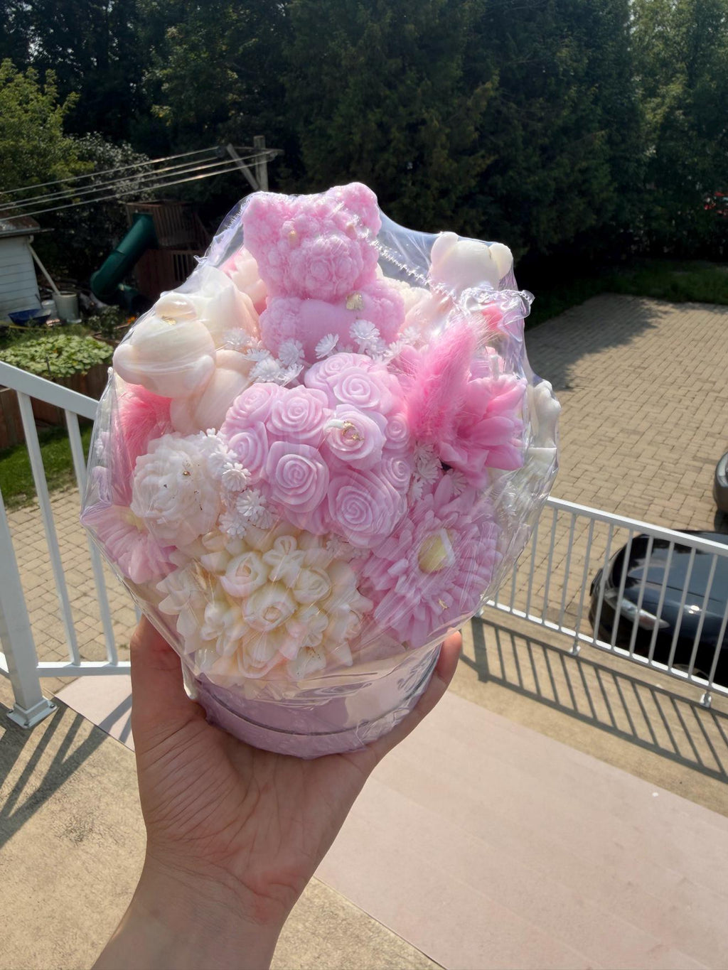 Bouquet ourson en cire | Teddy Bear Candle Bouquet | Bougies fleurs soja fait main | Handmade Gift Canada