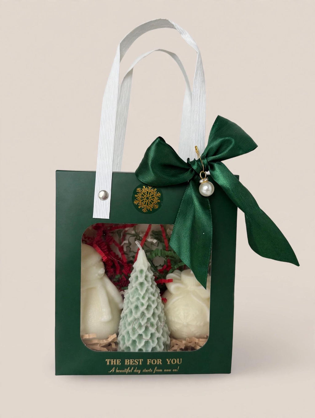 Coffret cadeau Noël en cire | Christmas Gift Set 3 bougies artisanales | Bonhomme de neige, sapin, boule | Cire de soja