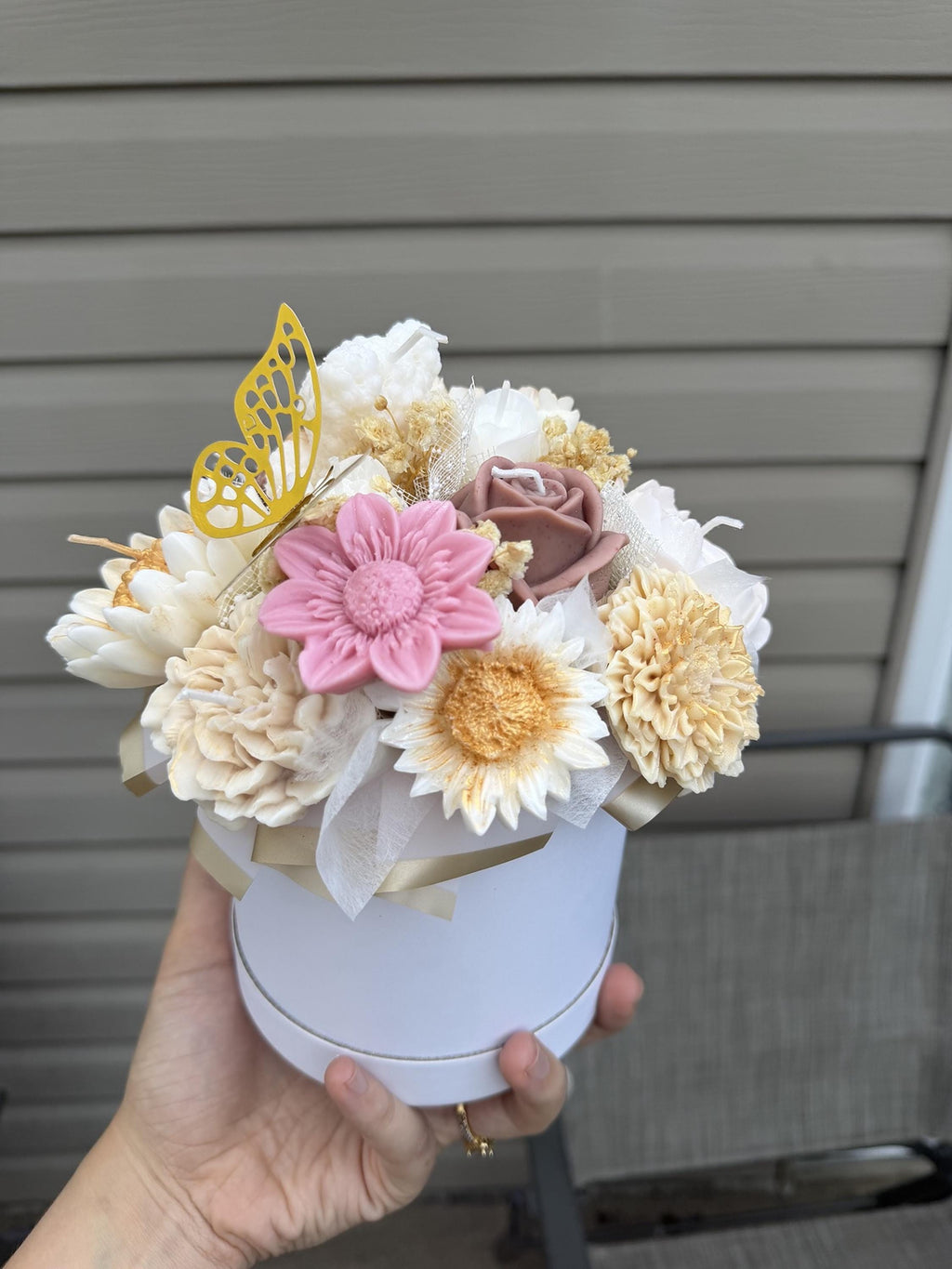 Bouquet ourson blanc en cire | White Teddy Bear Candle Bouquet | Bougies fleurs soja fait main | Handmade Gift Canada