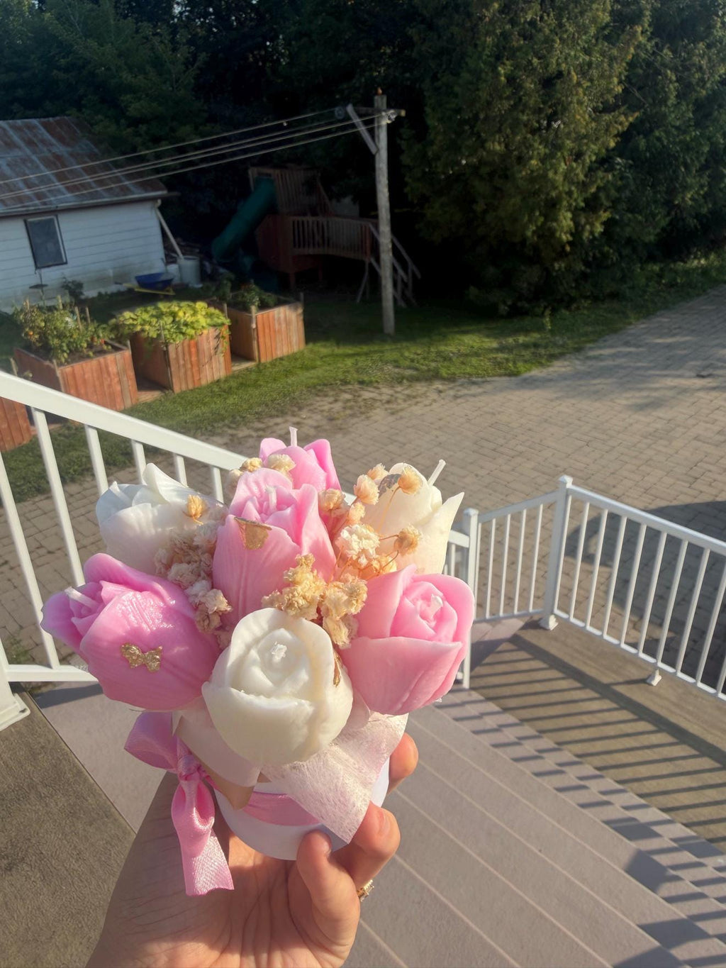 Bouquet tulipes en cire | Pink White Tulip Candle Bouquet | Feuille d'or soja fait main | Handmade Gift Canada