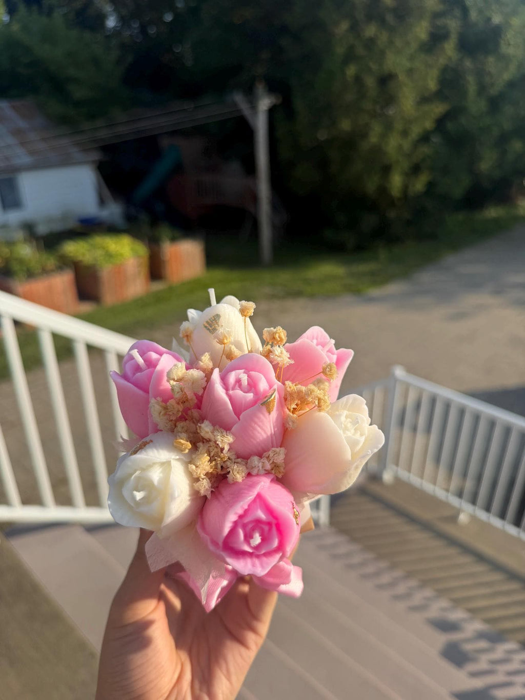 Bouquet tulipes en cire | Pink White Tulip Candle Bouquet | Feuille d'or soja fait main | Handmade Gift Canada