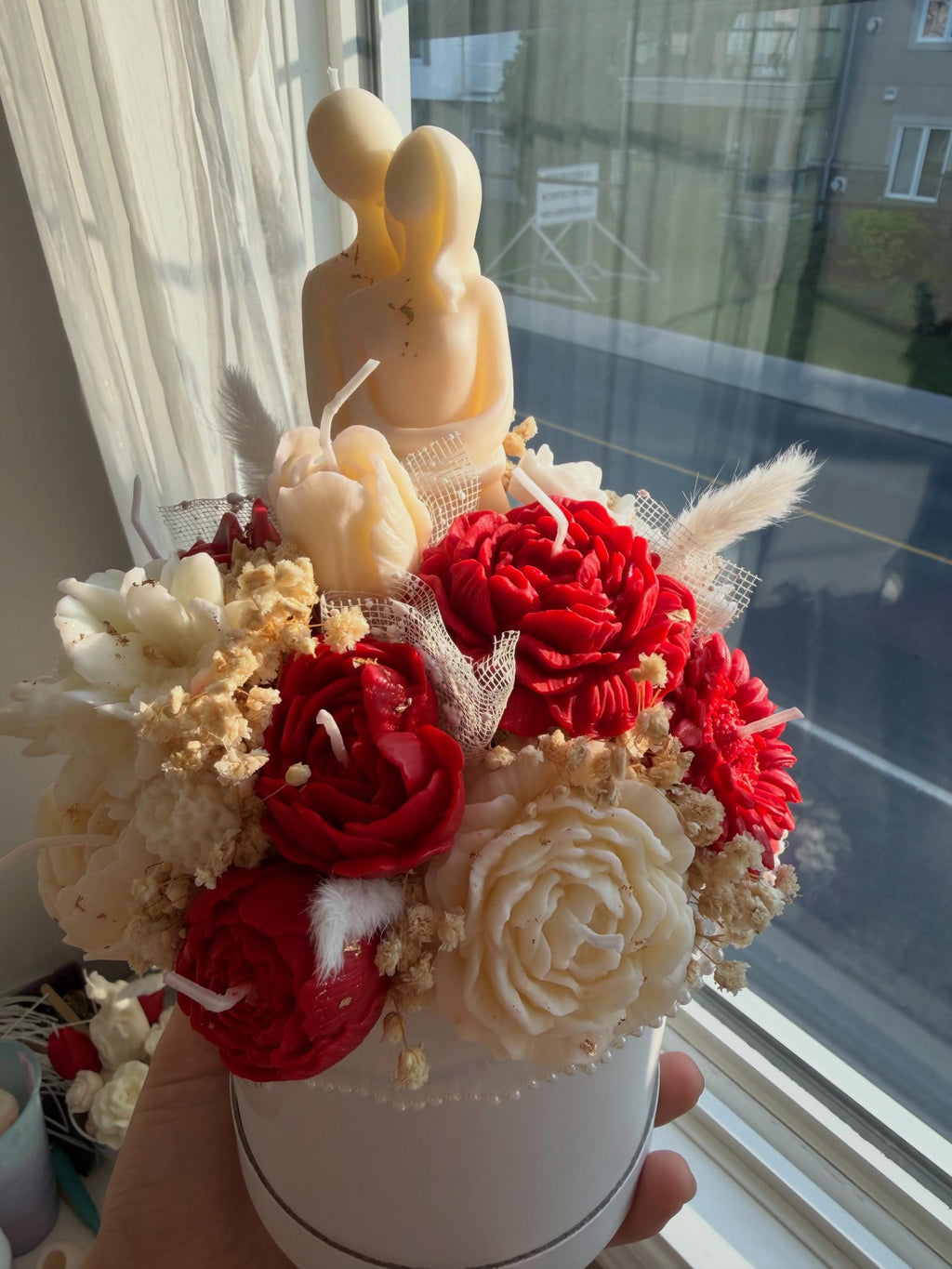 Bouquet des amoureux en cire | Lovers Candle Bouquet | Roses rouges soja fait main | Romantic Handmade Gift