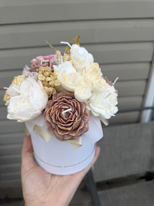 Bouquet ourson blanc en cire | White Teddy Bear Candle Bouquet | Bougies fleurs soja fait main | Handmade Gift Canada